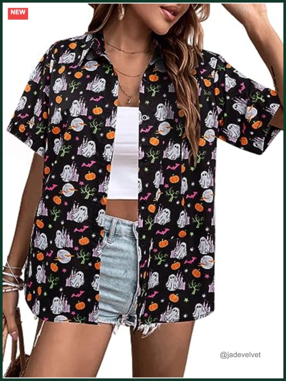 Womens Halloween Hawaiian Button Down Shirt